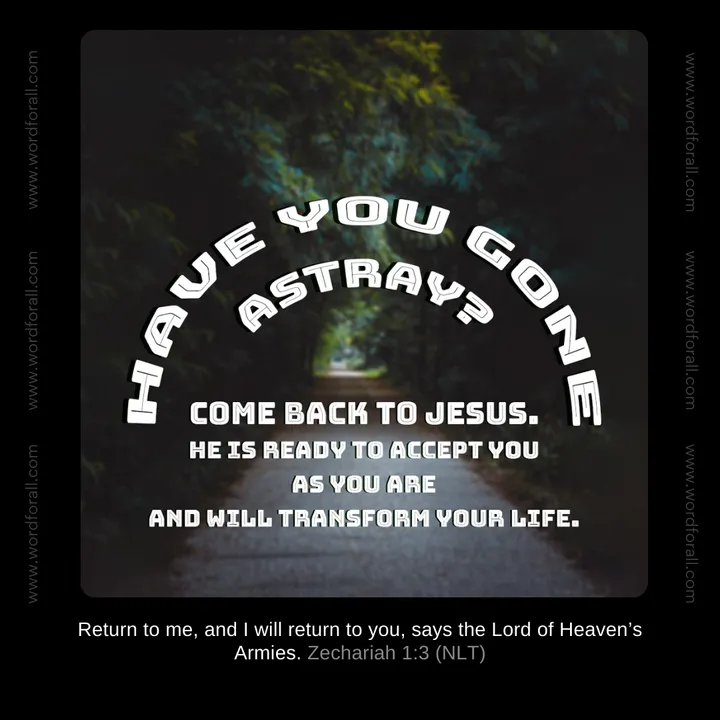Have you gone astray? Come back to Jesus. He is ready to accept you as you are and will transform your life.