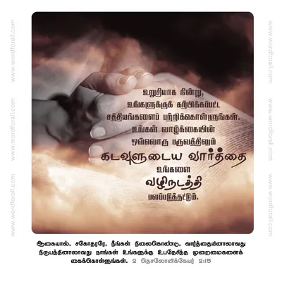 உறுதியாக நின்று, உங்களுக்குக் கற்பிக்கப்பட்ட சத்தியங்களைப் பற்றிக்கொள்ளுங்கள். உங்கள் வாழ்க்கையின் ஒவ்வொரு பருவத்திலும் கடவுளுடைய வார்த்தை உங்களை வழிநடத்தி பலப்படுத்தட்டும்.