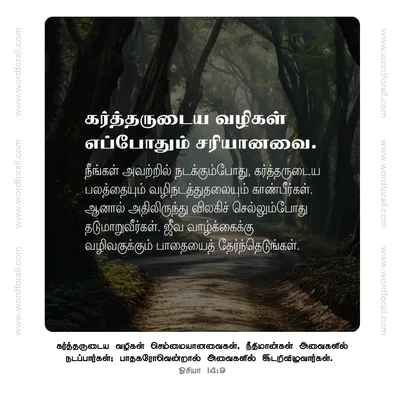 கர்த்தருடைய வழிகள் எப்போதும் சரியானவை. நீங்கள் அவற்றில் நடக்கும்போது, கர்த்தருடைய பலத்தையும் வழிநடத்துதலையும் காண்பீர்கள். ஆனால் அதிலிருந்து விலகிச் செல்லும்போது தடுமாறுவீர்கள். ஜீவ வாழ்க்கைக்கு வழிவகுக்கும் பாதையைத் தேர்ந்தெடுங்கள்.