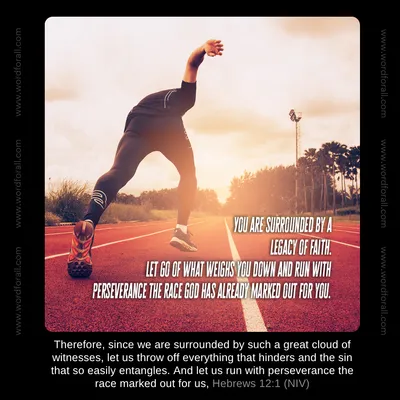 You are surrounded by a legacy of faith. Let go of what weighs you down and run with perseverance the race God has already marked out for you.