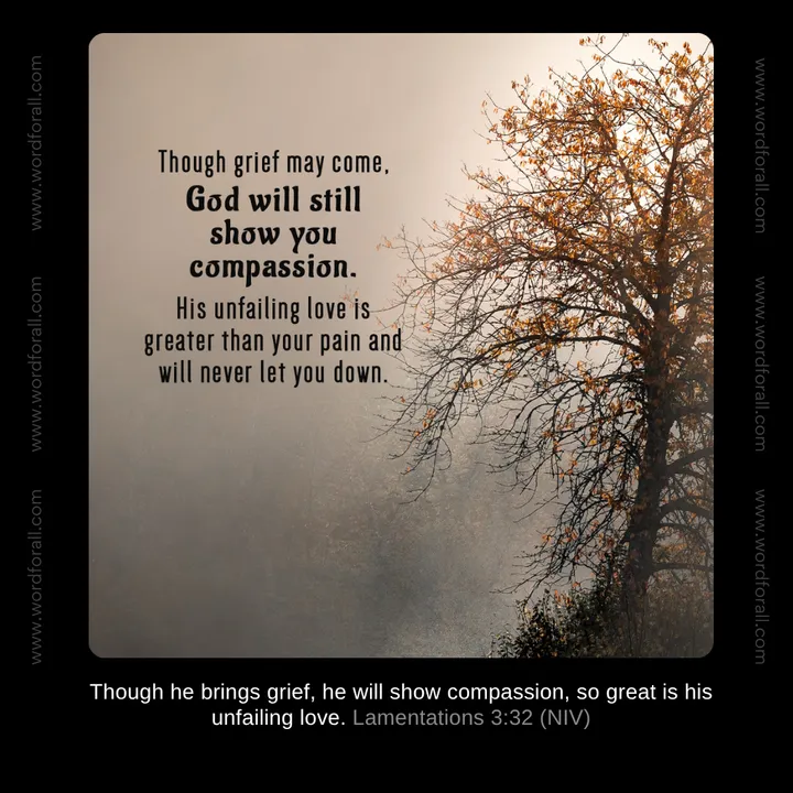 Though grief may come, God will still show you compassion. His unfailing love is greater than your pain and will never let you down.
