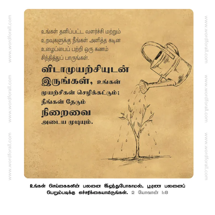 உங்கள் தனிப்பட்ட வளர்ச்சி மற்றும் உறவுகளுக்கு நீங்கள் அளித்த கடின உழைப்பைப் பற்றி ஒரு கணம் சிந்தித்துப் பாருங்கள். விடாமுயற்சியுடன் இருங்கள், உங்கள் முயற்சிகள் செழிக்கட்டும்; நீங்கள் தேடும் நிறைவை அடைய முடியும்.
