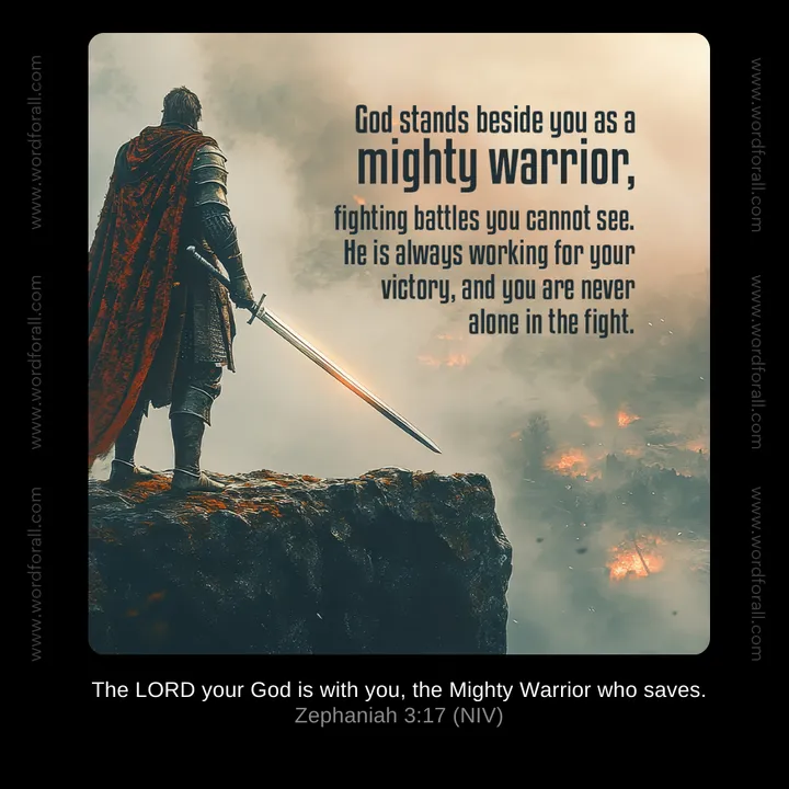 God stands beside you as a mighty warrior, fighting battles you cannot see. He is always working for your victory, and you are never alone in the fight.