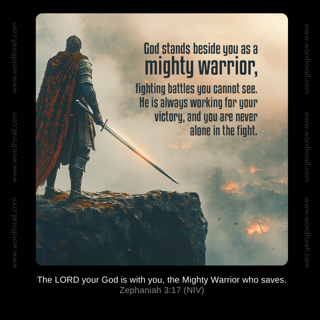 God stands beside you as a mighty warrior, fighting battles you cannot see. He is always working for your victory, and you are never alone in the fight.