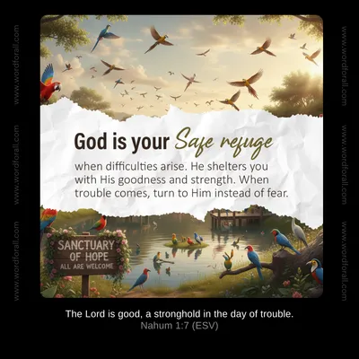 God is your safe refuge when difficulties arise. He shelters you with His goodness and strength. When trouble comes, turn to Him instead of fear.