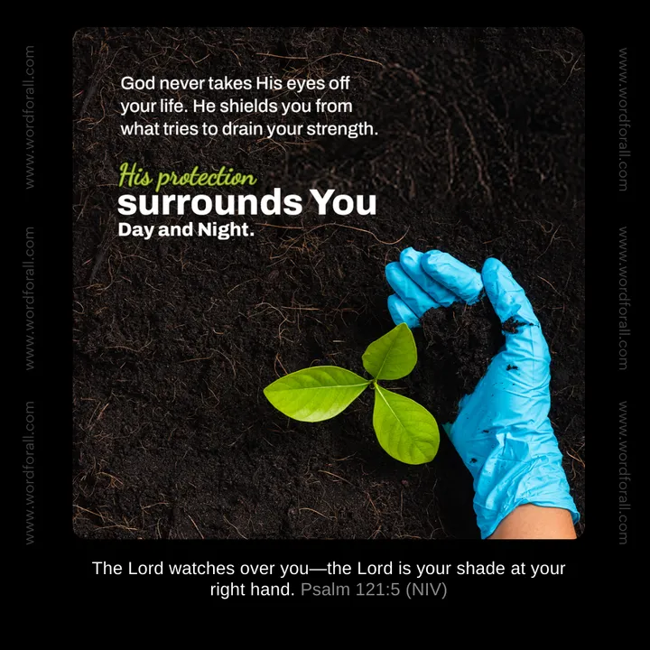God never takes His eyes off your life. He shields you from what tries to drain your strength. His protection surrounds you day and night. You are safe under His care.