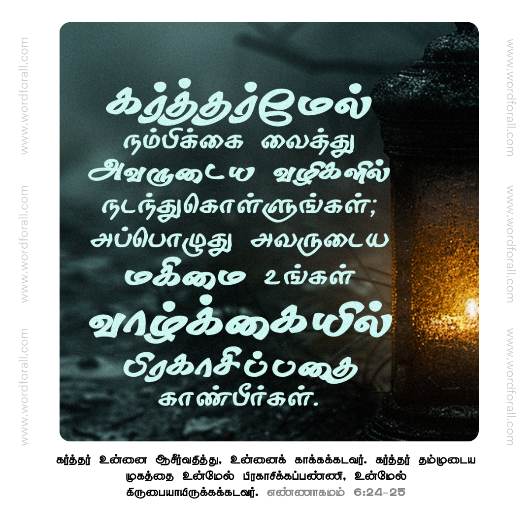 கர்த்தர்மேல் நம்பிக்கை வைத்து அவருடைய வழிகளில் நடந்து கொள்ளுங்கள்; அப்பொழுது அவருடைய மகிமை உங்கள் வாழ்க்கையில் பிரகாசிப்பதை காண்பீர்கள்.