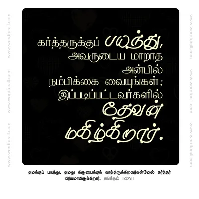 கர்த்தருக்குப் பயந்து, அவருடைய மாறாத அன்பில் நம்பிக்கை வையுங்கள்; இப்படிப்பட்டவர்களில் தேவன் மகிழ்கிறார்.