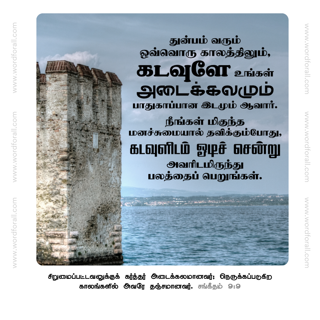 துன்பம் வரும் ஒவ்வொரு காலத்திலும், கடவுளே உங்கள் அடைக்கலமும் பாதுகாப்பான இடமும் ஆவார். நீங்கள் மிகுந்த மனச்சுமையால் தவிக்கும்போது, கடவுளிடம் ஓடிச் சென்று அவரிடமிருந்து பலத்தைப் பெறுங்கள்.