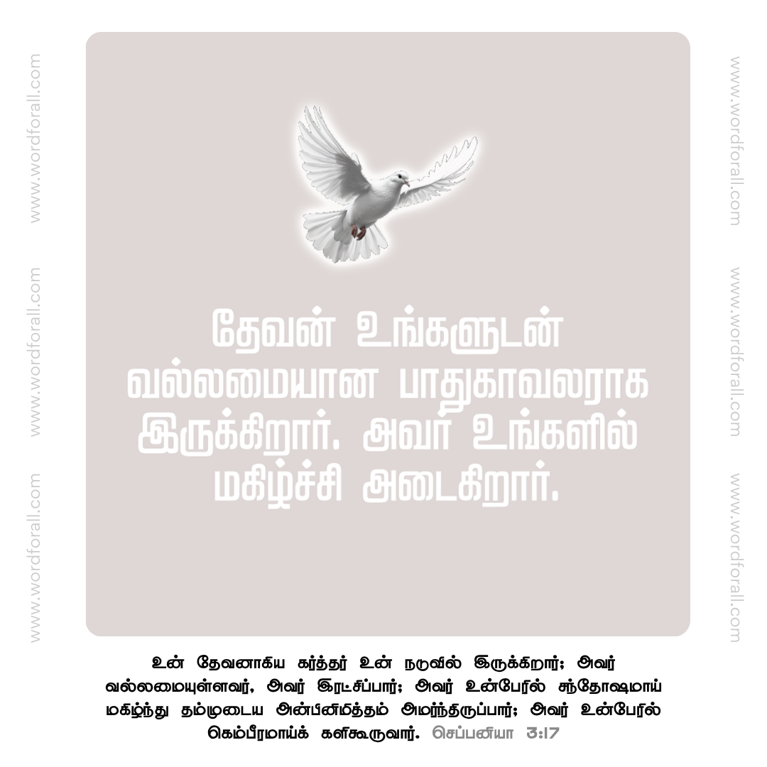 தேவன் உங்களுடன் வல்லமையான பாதுகாவலராக இருக்கிறார். அவர் உங்களில் மகிழ்ச்சி அடைகிறார்.