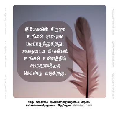 இயேசுவின் கிருபை உங்கள் ஆவியை பலப்படுத்துகிறது. அவருடைய பிரசன்னம் உங்கள் உள்ளத்தில் சமாதானத்தை கொண்டு வருகிறது.