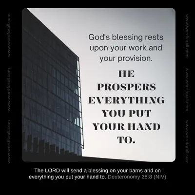 God's blessing rests upon your work and your provision. He prospers everything you put your hand to.