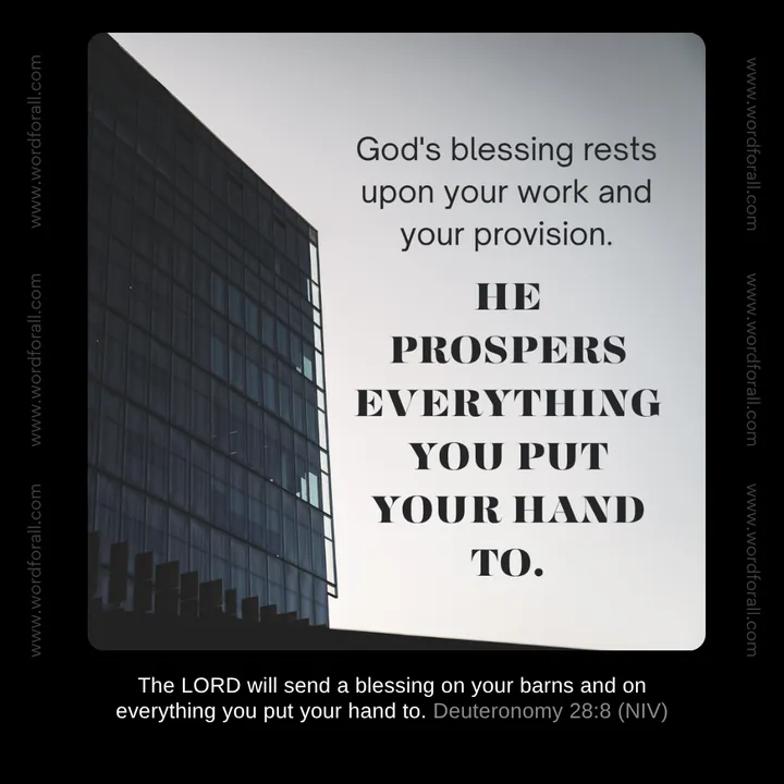 God's blessing rests upon your work and your provision. He prospers everything you put your hand to.