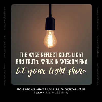 The wise reflect God's light and truth. Walk in wisdom and let your light shine.