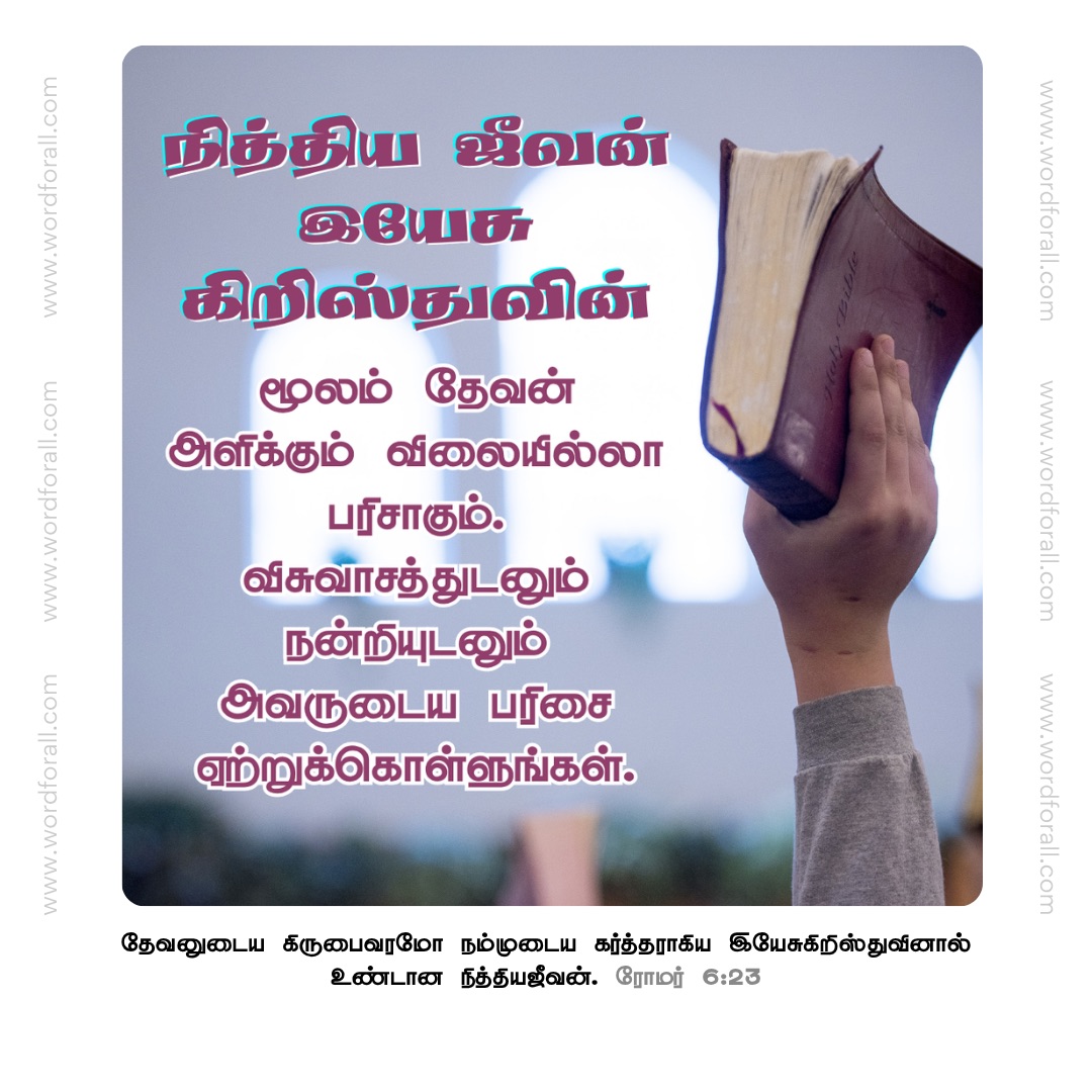 நித்திய ஜீவன் இயேசு கிறிஸ்துவின் மூலம் தேவன் அளிக்கும் விலையில்லா பரிசாகும்.
விசுவாசத்துடனும் நன்றியுடனும் அவருடைய பரிசை ஏற்றுக்கொள்ளுங்கள்.