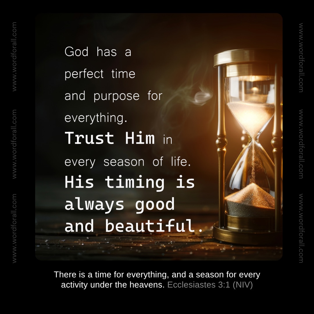 You don't have to rush or worry about the pace of your life. God has a beautiful purpose for the season you are in right now. Trust His perfect timing, because every moment is held safely in His hands.