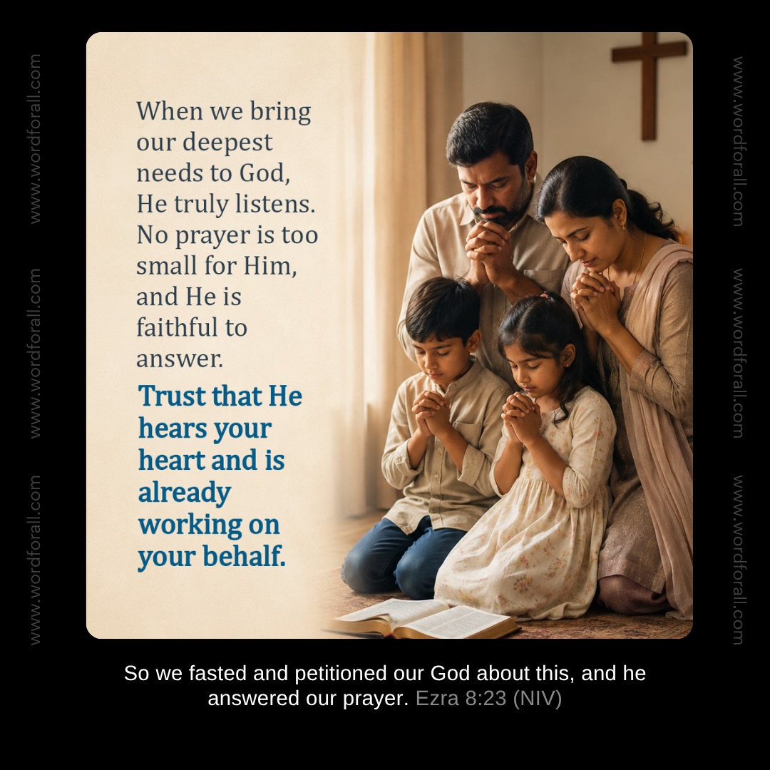 When we bring our deepest needs to God, He truly listens. No prayer is too small for Him, and He is faithful to answer. Trust that He hears your heart and is already working on your behalf.