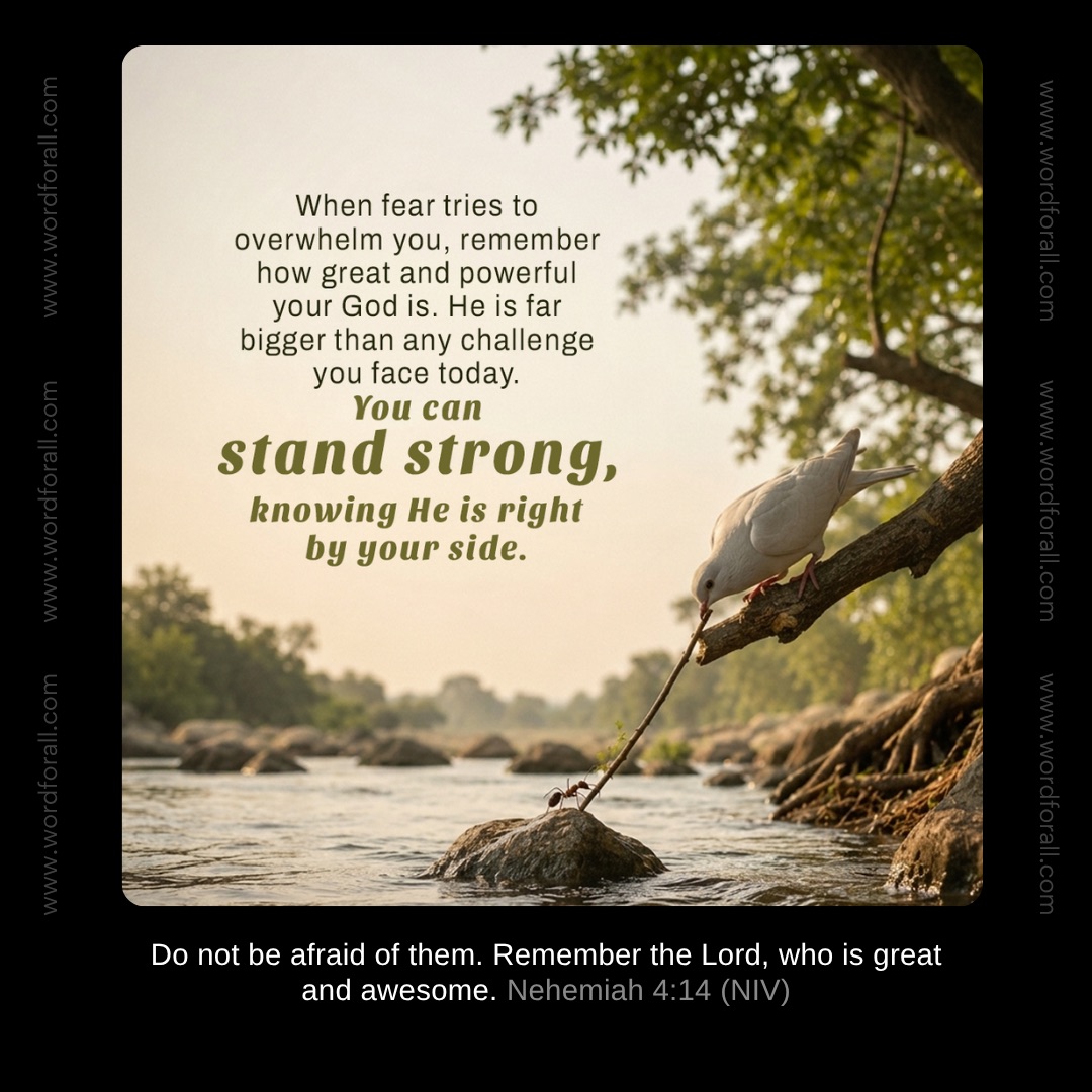 When fear tries to overwhelm you, remember how great and powerful your God is. He is far bigger than any challenge you face today. You can stand strong, knowing He is right by your side.