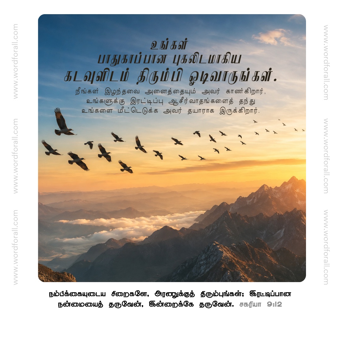 அசைக்க முடியாத நம்பிக்கையைப் பற்றிக்கொண்டு, உங்கள் பாதுகாப்பான புகலிடமாகிய கடவுளிடம் திரும்பி ஓடிவாருங்கள். நீங்கள் இழந்தவை அனைத்தையும் அவர் காண்கிறார், உங்களுக்கு இரட்டிப்பு ஆசீர்வாதங்களைத் தந்து உங்களை மீட்டெடுக்க அவர் தயாராக இருக்கிறார்.