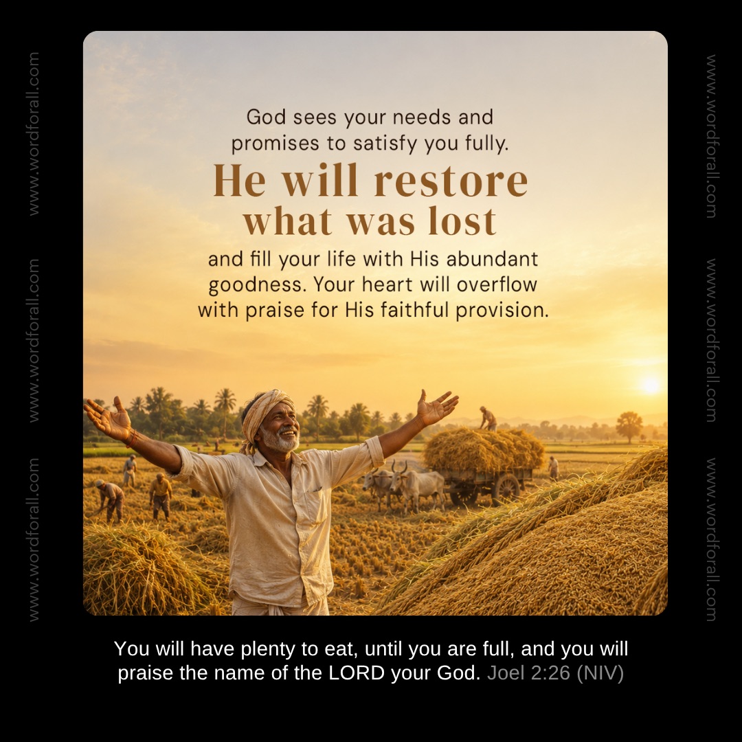 God sees your needs and promises to satisfy you fully. He will restore what was lost and fill your life with His abundant goodness. Your heart will overflow with praise for His faithful provision.