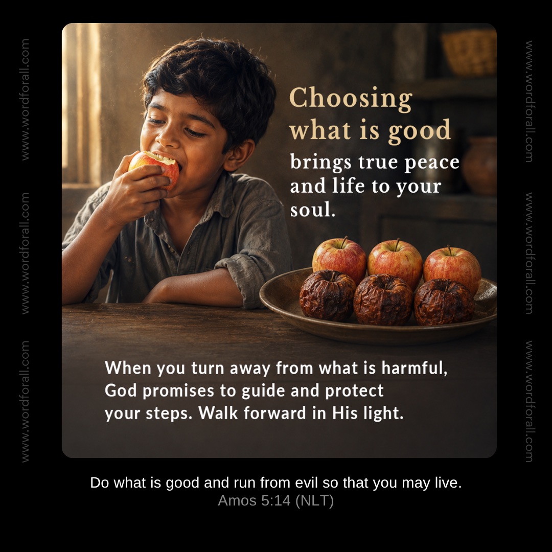 Choosing what is good brings true peace and life to your soul. When you turn away from what is harmful, God promises to guide and protect your steps. Walk forward in His light.