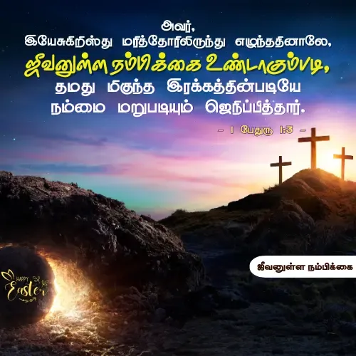 இயேசுகிறிஸ்து மரித்தோரிலிருந்து எழுந்ததினாலே நம்மை மறுபடியும் ஜெநிப்பித்தார்.