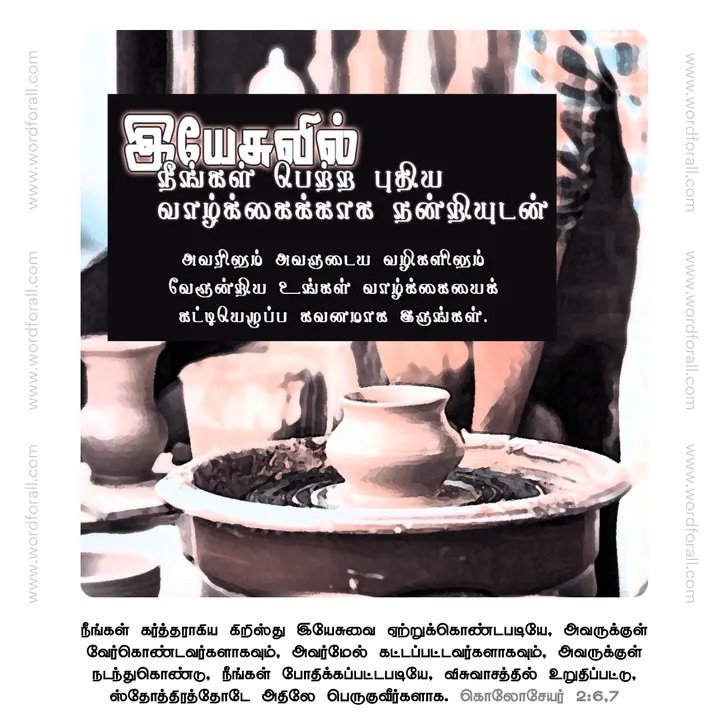 இயேசுவில் நீங்கள் பெற்ற புதிய வாழ்க்கைக்காக நன்றியுடன் இருங்கள். அவரிலும் அவருடைய வழிகளிலும் வேரூன்றிய உங்கள் வாழ்க்கையைக் கட்டியெழுப்ப கவனமாக இருங்கள்.