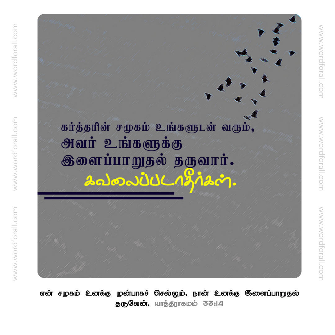 கர்த்தரின் சமுகம் உங்களுடன் வரும், அவர் உங்களுக்கு இளைப்பாறுதல் தருவார். கவலைப்படாதீர்கள்.