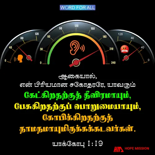 கேட்கிறதற்குத் தீவிரமாயும், பேசுகிறதற்குப் பொறுமையாயும், கோபிக்கிறதற்குத் தாமதமாயுமிருங்கள்.