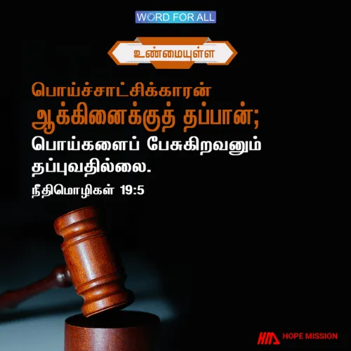 பொய்ச்சாட்சிக்காரன் ஆக்கினைக்குத் தப்பான்; பொய்களைப் பேசுகிறவனும் தப்புவதில்லை.