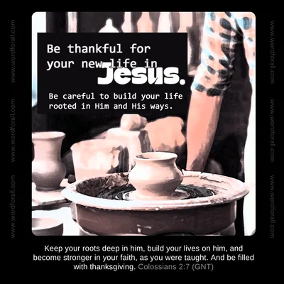 Be thankful for your new life in Jesus. Be careful to build your life rooted in Him and His ways.