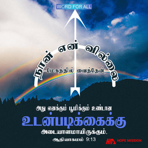நான் என் வில்லை மேகத்தில் வைக்கிறேன்; அது எனக்கும் பூமிக்கும் உண்டான உடன்படிக்கைக்கு அடையாளமாயிருக்கும்.