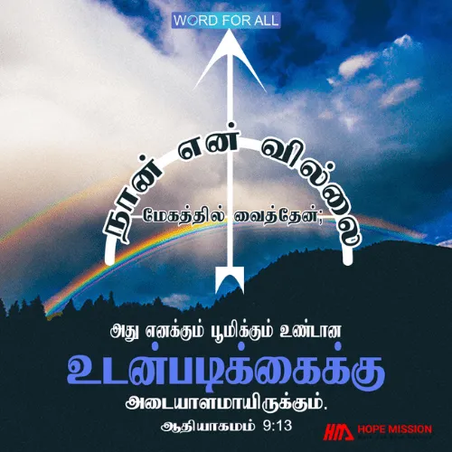 நான் என் வில்லை மேகத்தில் வைக்கிறேன்; அது எனக்கும் பூமிக்கும் உண்டான உடன்படிக்கைக்கு அடையாளமாயிருக்கும்.