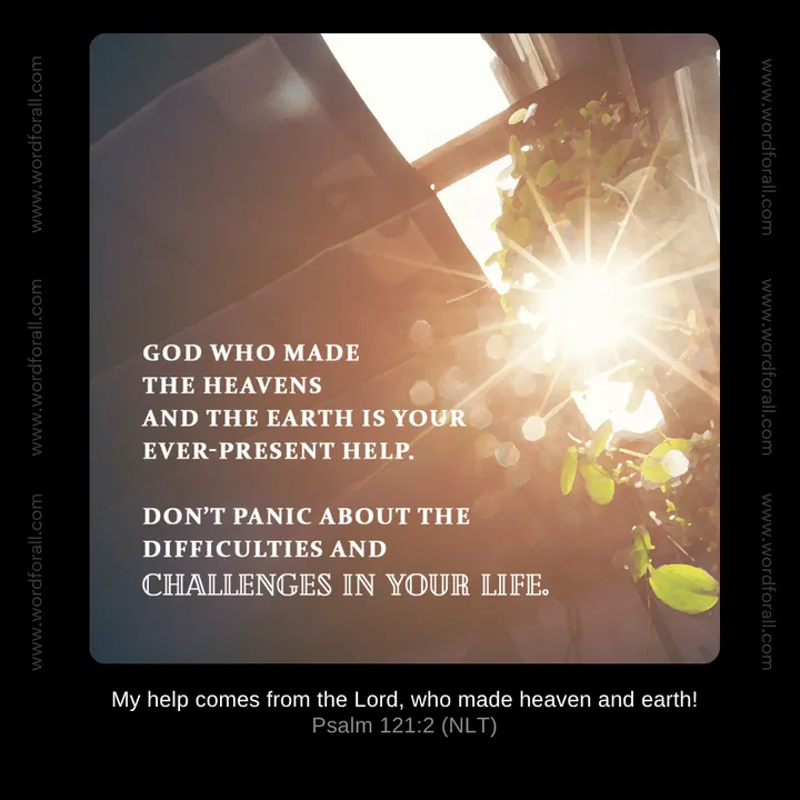 God who made the heavens and the earth is your ever-present help. Don't panic about the difficulties and challenges in your life.