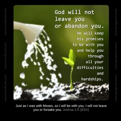 God will not leave you or abandon you. He will keep His promises to be with you and help you through all your difficulties and hardships.