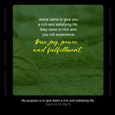 Jesus came to give you a rich and satisfying life. Stay close to Him and you will experience true joy, peace, and fulfillment.