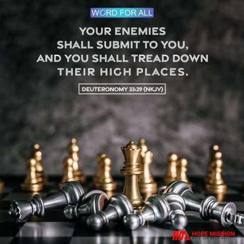 YOUR ENEMIES SHALL SUBMIT TO YOU, AND YOU SHALL TREAD DOWN THEIR HIGH PLACES.