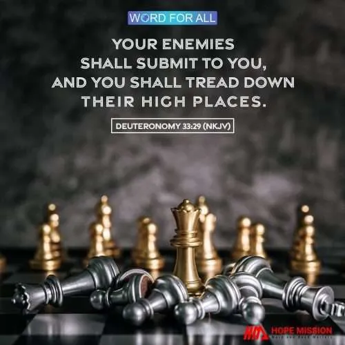 YOUR ENEMIES SHALL SUBMIT TO YOU, AND YOU SHALL TREAD DOWN THEIR HIGH PLACES.